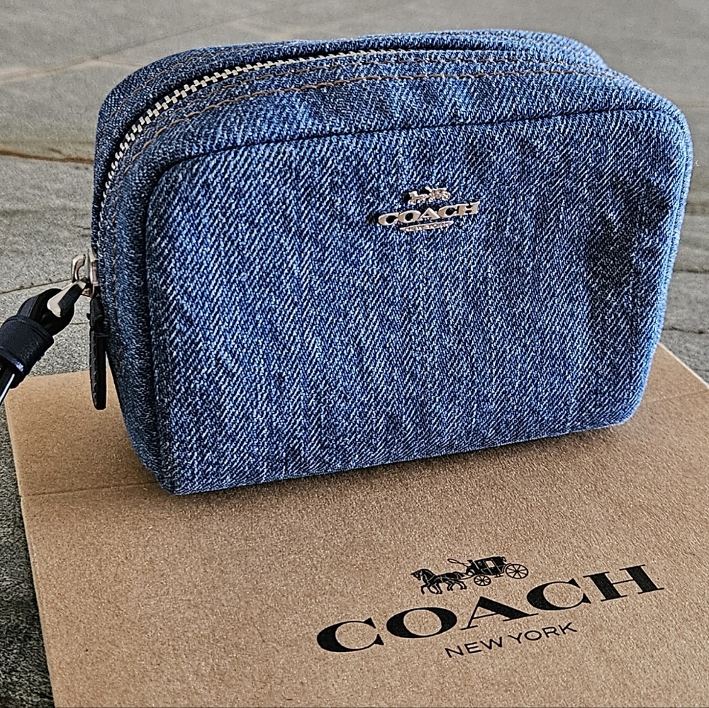 Coach Denim Cap97 Wristlet With Box. NWT